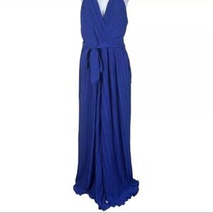 NWT‎ Beyond Words Royal Blue Pleated Open Back Jumpsuit Sz XS